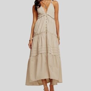 Ramy Brook Beige Maxi Dress with Button Detail